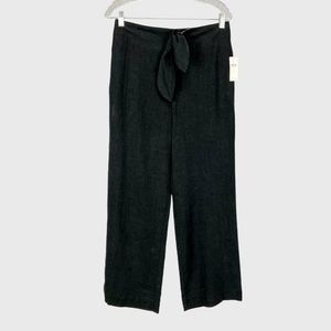 Anthropologie Black Linen Blend Tie Front High Waist Wide Leg Pants 4